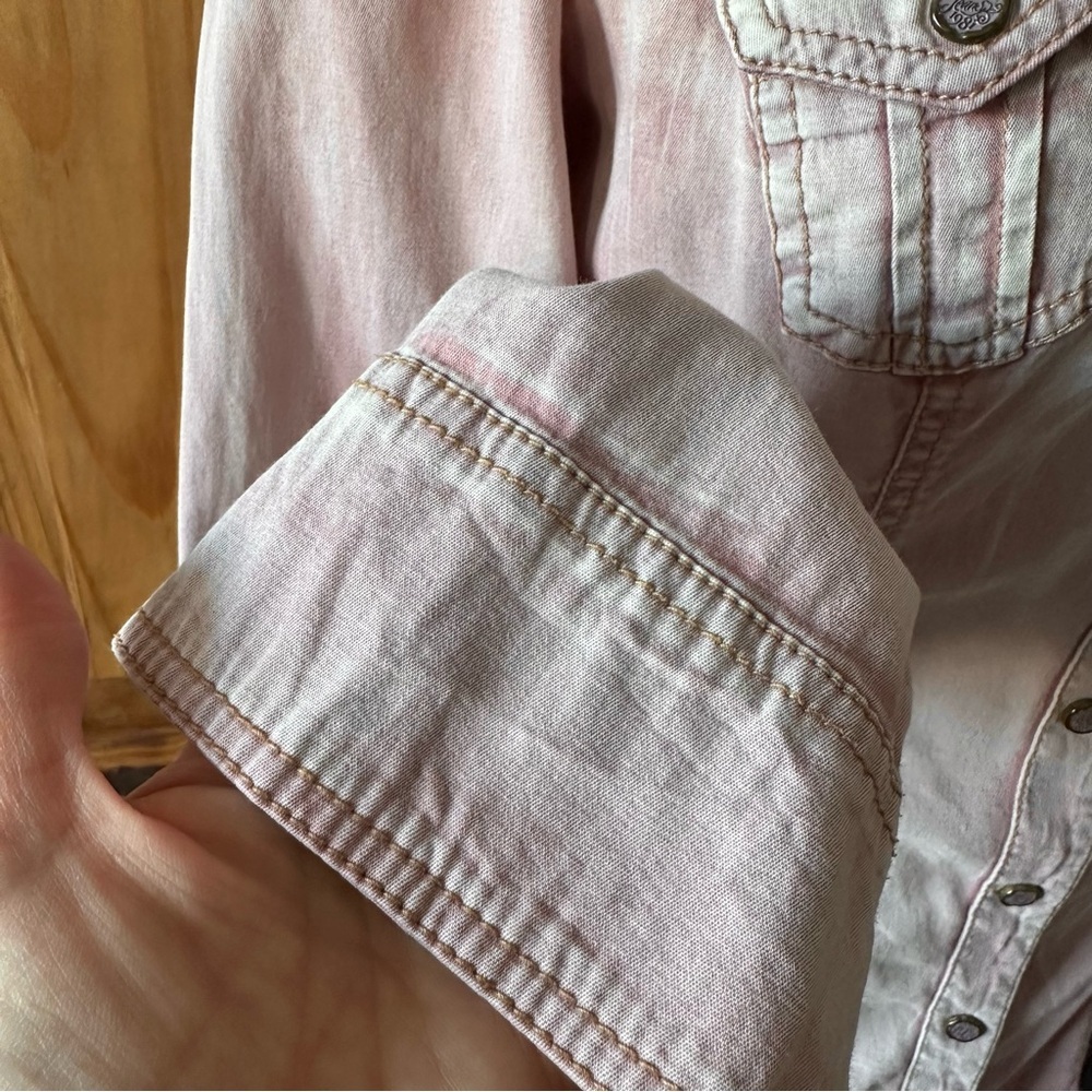 Vintage Y2K Guess Los Angeles Faded Washed Pink Button Up Shirt Cinch Waist - M - Picture 15 of 15
